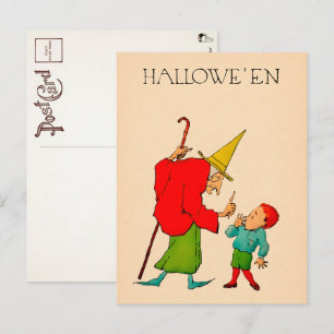 ヴィンテージハロウィーン魔女と子はがき ポストカード