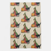 ヴィンテージハロウィーン魔女と猫エレンクラッサドル キッチンタオル (縦)