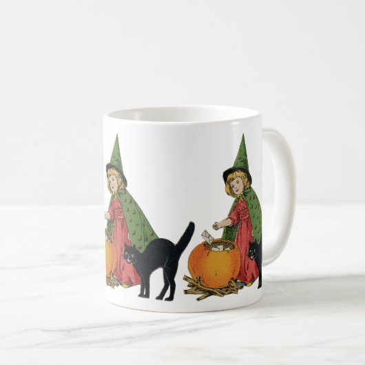ヴィンテージハロウィーン魔女と猫エレンクラッサドル コーヒーマグカップ (正面右)