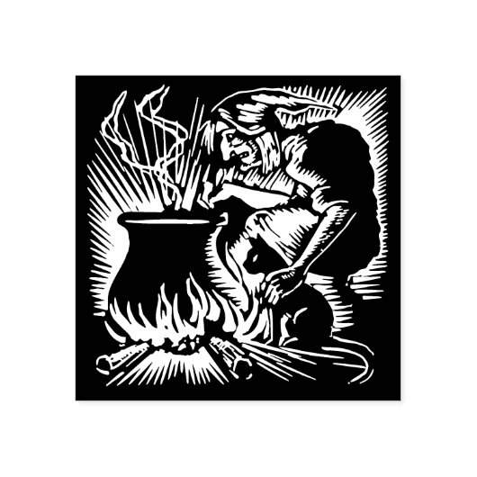 ヴィンテージハロウィーン魔女と猫スタンプ ラバースタンプ (インプリント)