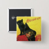 ヴィンテージハロウィーン魔女と猫 缶バッジ (正面&裏面)