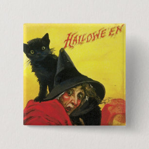 ヴィンテージハロウィーン魔女と猫 缶バッジ