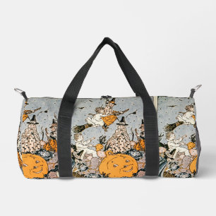 ヴィンテージハロウィーン魔女と箒 ダッフルバッグ