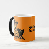 ヴィンテージハロウィーン魔女と黒猫とカボチャ モーフィングマグカップ (正面左)