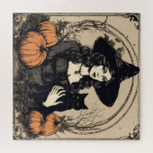 ヴィンテージハロウィーン魔女と黒猫カボチャ ジグソーパズル (横)