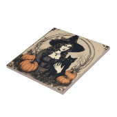 ヴィンテージハロウィーン魔女と黒猫カボチャ タイル (側面)