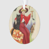ヴィンテージハロウィーン魔女と黒猫 オーナメント (正面)