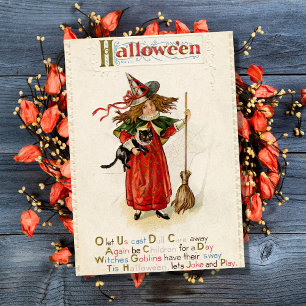 ヴィンテージハロウィーン魔女と黒猫 カード