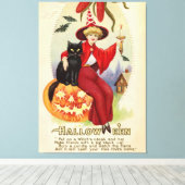 ヴィンテージハロウィーン魔女と黒猫 キャンバスプリント (インサイチュ (ウッドフロア))