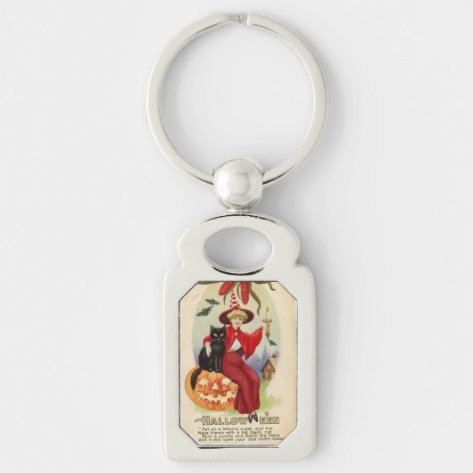 ヴィンテージハロウィーン魔女と黒猫 キーホルダー (正面)