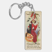 ヴィンテージハロウィーン魔女と黒猫 キーホルダー (正面左)