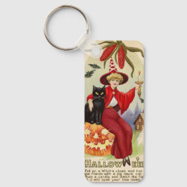 ヴィンテージハロウィーン魔女と黒猫 キーホルダー