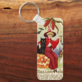 ヴィンテージハロウィーン魔女と黒猫 キーホルダー (正面)