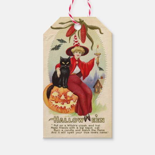 ヴィンテージハロウィーン魔女と黒猫 ギフトタグ (正面)