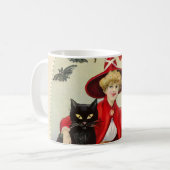 ヴィンテージハロウィーン魔女と黒猫 コーヒーマグカップ (正面左)