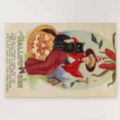 ヴィンテージハロウィーン魔女と黒猫 ジグソーパズル (横)