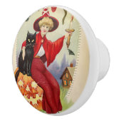 ヴィンテージハロウィーン魔女と黒猫 セラミックノブ (右)