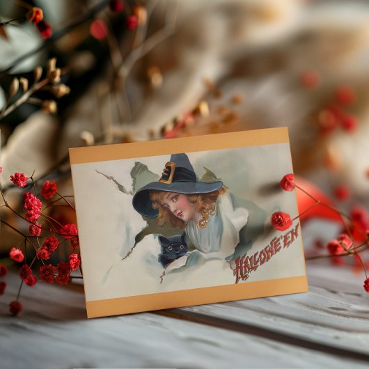 ヴィンテージハロウィーン魔女と黒猫 ノートカード