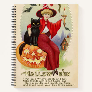ヴィンテージハロウィーン魔女と黒猫 ノートブック