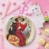 ヴィンテージハロウィーン魔女と黒猫 ペーパープレート (パーティー)