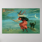 ヴィンテージハロウィーン魔女と黒猫 ポスター (正面)