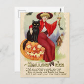 ヴィンテージハロウィーン魔女と黒猫 ポストカード (正面/裏面)