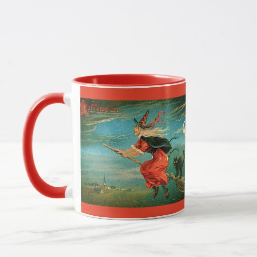 ヴィンテージハロウィーン魔女と黒猫 マグカップ (左)