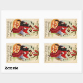 ヴィンテージハロウィーン魔女と黒猫 長方形シール (シート)