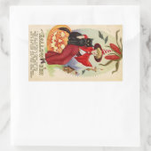 ヴィンテージハロウィーン魔女と黒猫 長方形シール (バッグ)