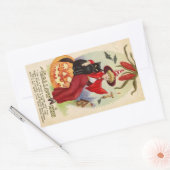 ヴィンテージハロウィーン魔女と黒猫 長方形シール (封筒)