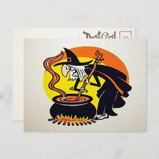 ヴィンテージハロウィーン魔女はがき ポストカード (正面/裏面)