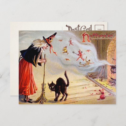 ヴィンテージハロウィーン魔女はがき ポストカード (正面/裏面)