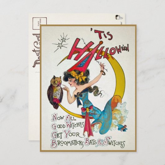 ヴィンテージハロウィーン魔女はがき ポストカード (正面/裏面)