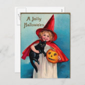 ヴィンテージハロウィーン魔女カボチャ休日はがき シーズンポストカード (正面/裏面)