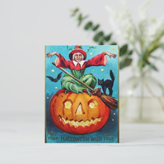 ヴィンテージハロウィーン魔女カボチャ休日はがき シーズンポストカード (スタンド正面)