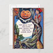 ヴィンテージハロウィーン魔女カボチャ猫はがき シーズンポストカード (正面/裏面)