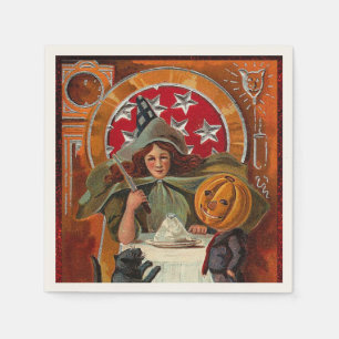 ヴィンテージハロウィーン魔女キャスティングスペルと杖 スタンダードカクテルナプキン