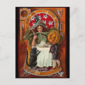 ヴィンテージハロウィーン魔女キャスティングスペルと杖 ポストカード (正面)