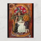 ヴィンテージハロウィーン魔女キャスティングスペルと杖 ポストカード (正面)