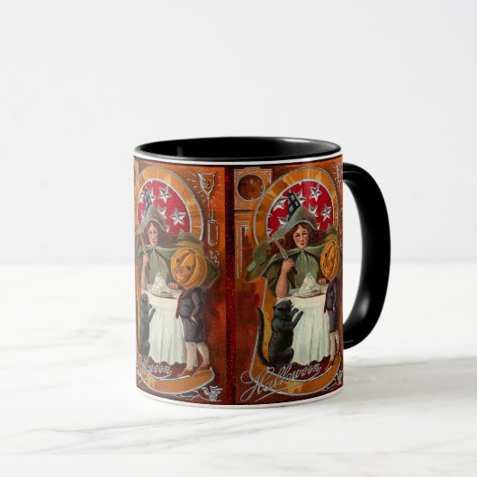 ヴィンテージハロウィーン魔女キャスティングスペルと杖 マグカップ (正面右)
