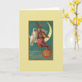 ヴィンテージハロウィーン魔女グリーティングカード カード (黄色い花)