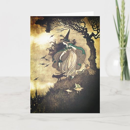 ヴィンテージハロウィーン魔女グリーティングカード カード (正面)