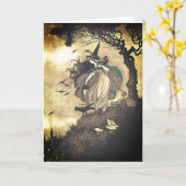 ヴィンテージハロウィーン魔女グリーティングカード カード (黄色い花)