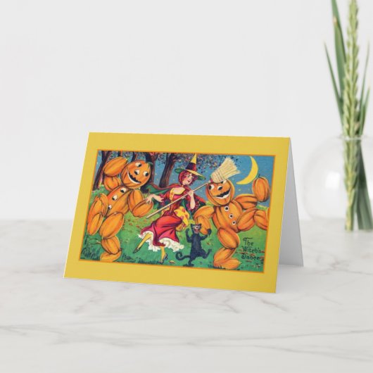 ヴィンテージハロウィーン魔女ダンスグリーティングカード カード (正面)