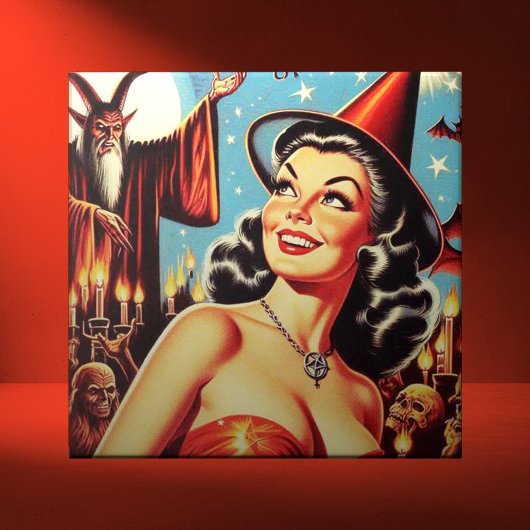ヴィンテージハロウィーン魔女ピンアップ タイル