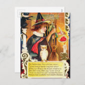 ヴィンテージハロウィーン魔女フクロウホリディハガキ シーズンポストカード (正面/裏面)