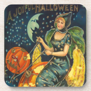 ヴィンテージハロウィーン魔女ポスター コースター