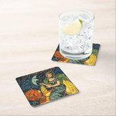 ヴィンテージハロウィーン魔女ポスター スクエアペーパーコースター (インサイチュ)