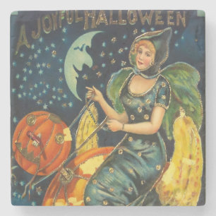 ヴィンテージハロウィーン魔女ポスター ストーンコースター