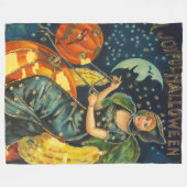 ヴィンテージハロウィーン魔女ポスター フリースブランケット (正面(横))